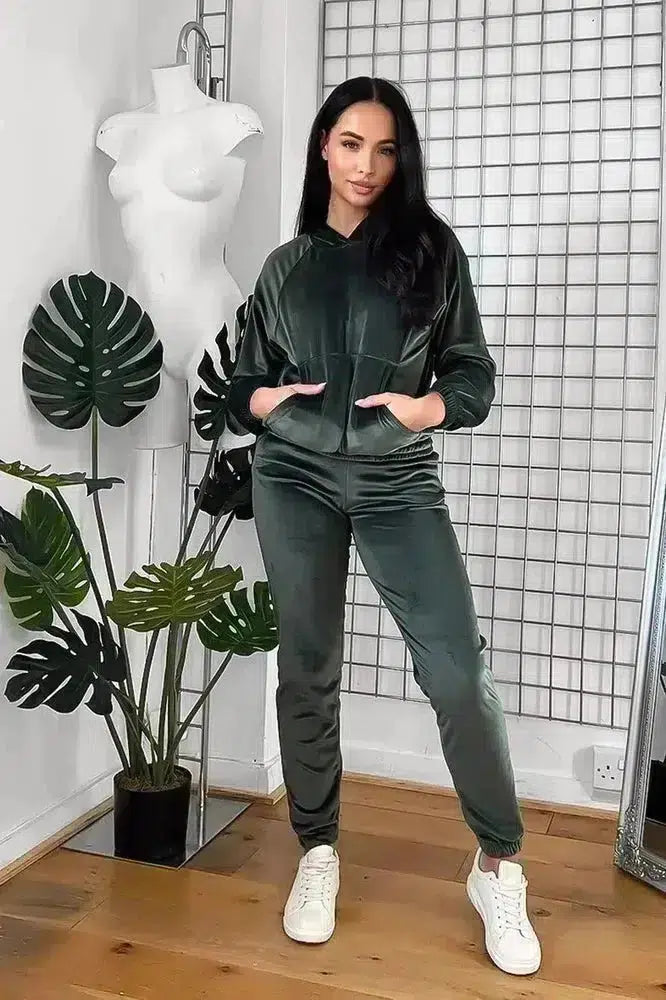 Solid Colour Velour Hooded Tracksuit-SinglePrice