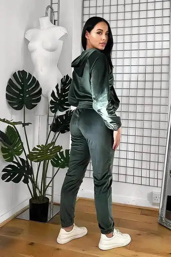 Solid Colour Velour Hooded Tracksuit-SinglePrice