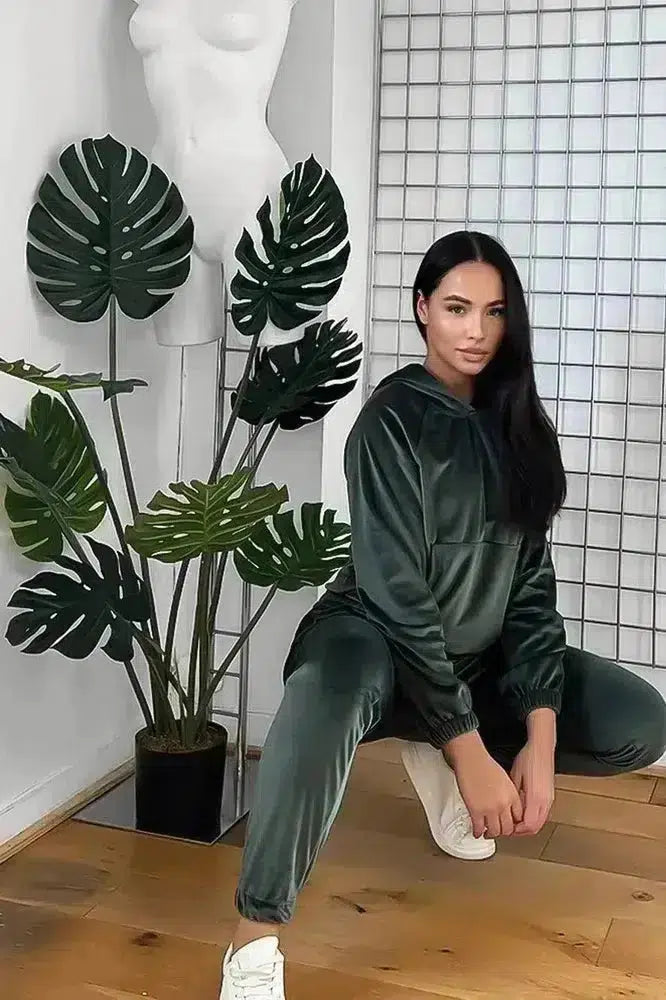 Solid Colour Velour Hooded Tracksuit-SinglePrice