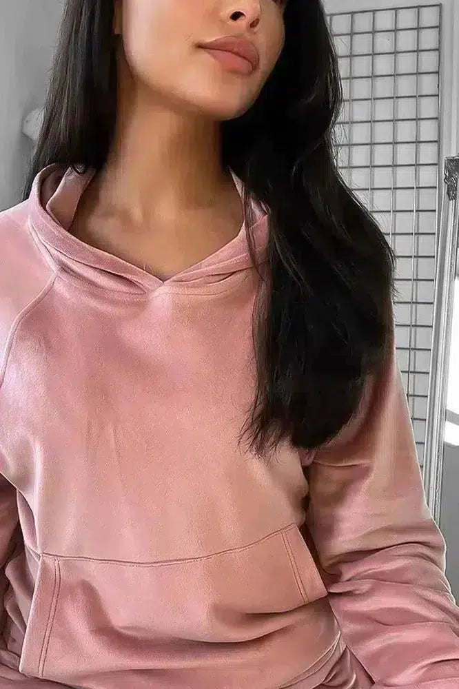 Solid Colour Velour Hooded Tracksuit-SinglePrice