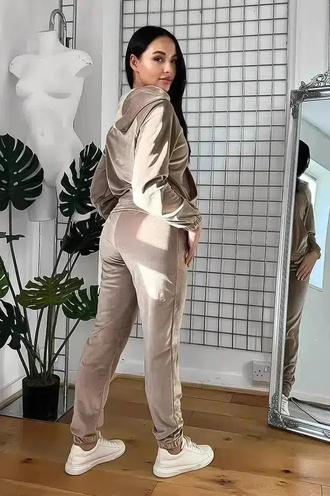Solid Colour Velour Hooded Tracksuit-SinglePrice