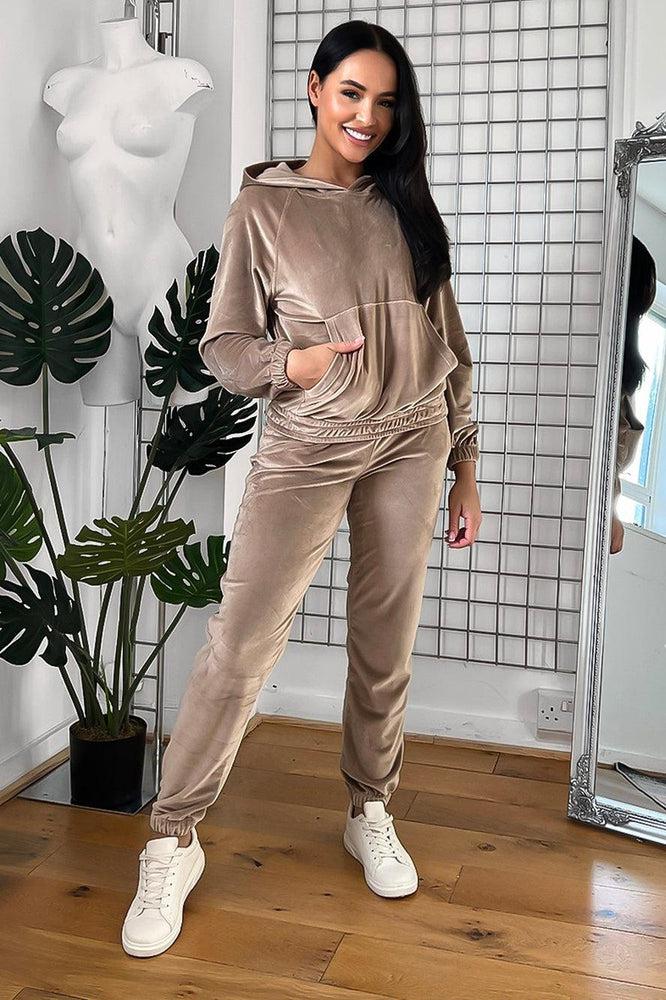 Solid Colour Velour Hooded Tracksuit-SinglePrice