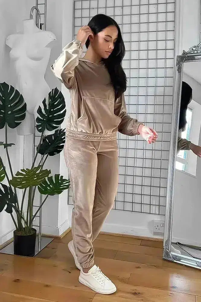 Solid Colour Velour Hooded Tracksuit-SinglePrice