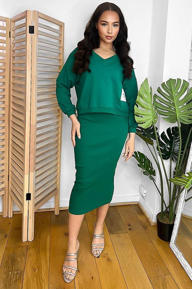 Cotton Blend Midi Dress And V-Neck Sweatshirt Set-SinglePrice