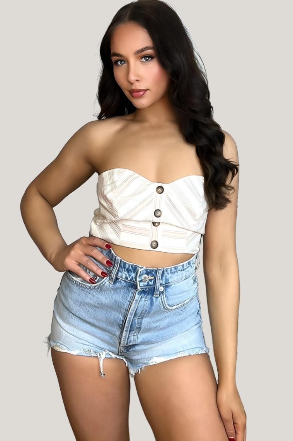 Beige Stripe Cotton Bustier-SinglePrice