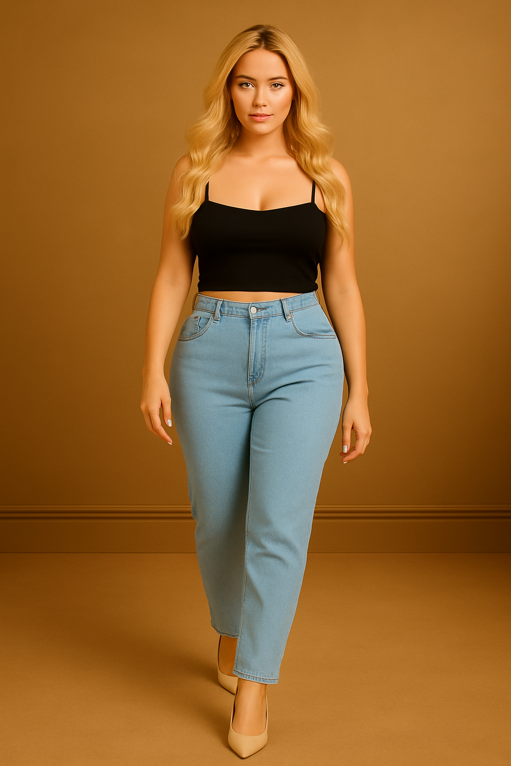 Sky Blue Denim Elastic Waist To Back Jeans
