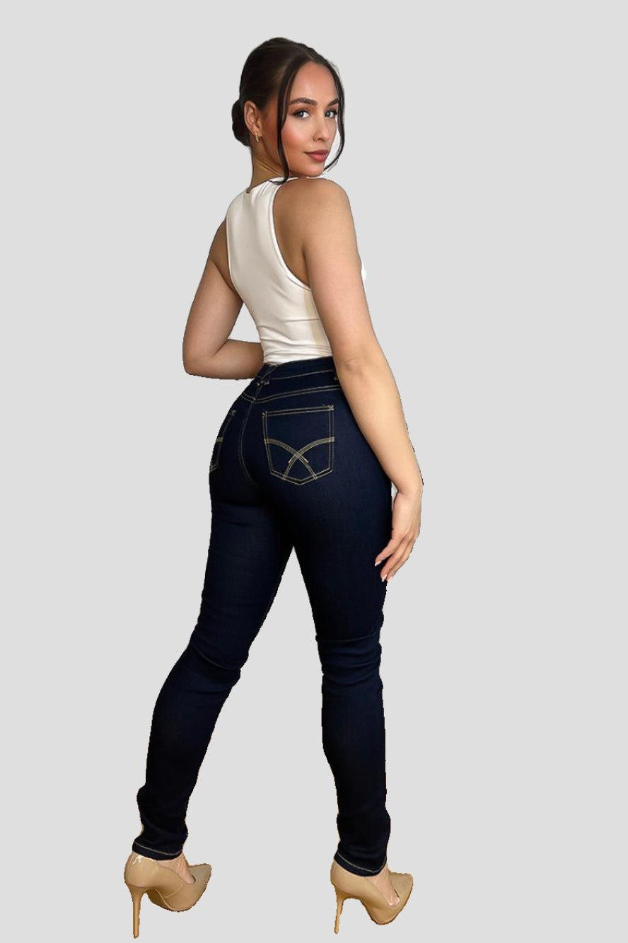 Dark Blue Contrast Stitch Cotton Denim Jeans-SinglePrice