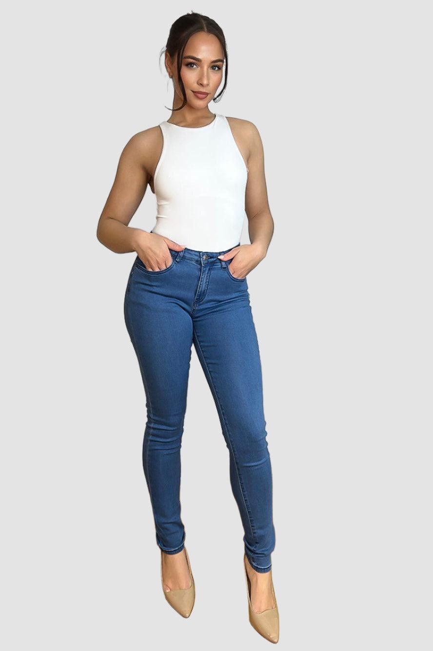 Light Blue Cotton Blend Denim Classic Skinny Jeans-SinglePrice