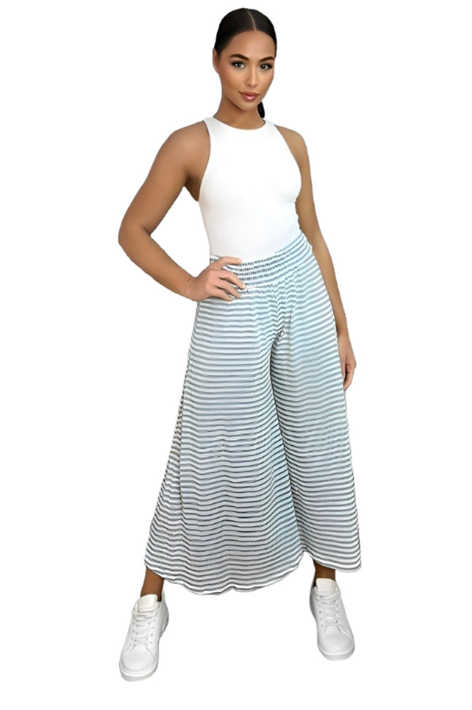 High Waist Stripy Palazzo Trousers-SinglePrice