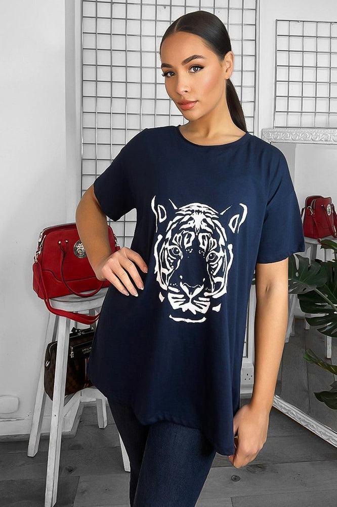 Tiger Print Relaxed Fit Cotton Blend T-Shirt-SinglePrice