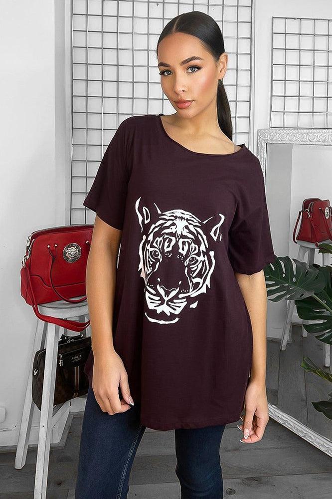 Tiger Print Relaxed Fit Cotton Blend T-Shirt-SinglePrice