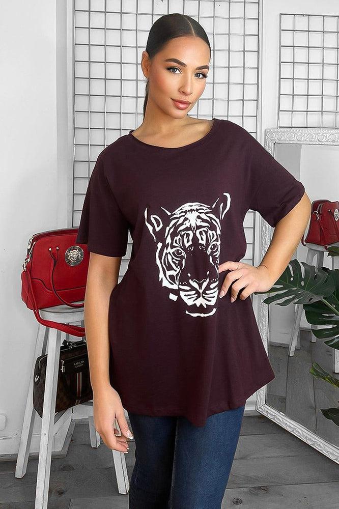 Tiger Print Relaxed Fit Cotton Blend T-Shirt-SinglePrice