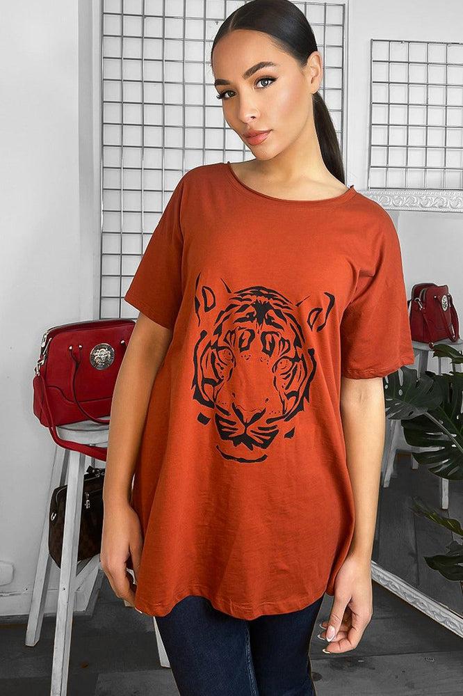 Tiger Print Relaxed Fit Cotton Blend T-Shirt-SinglePrice