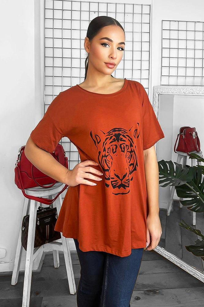 Tiger Print Relaxed Fit Cotton Blend T-Shirt-SinglePrice