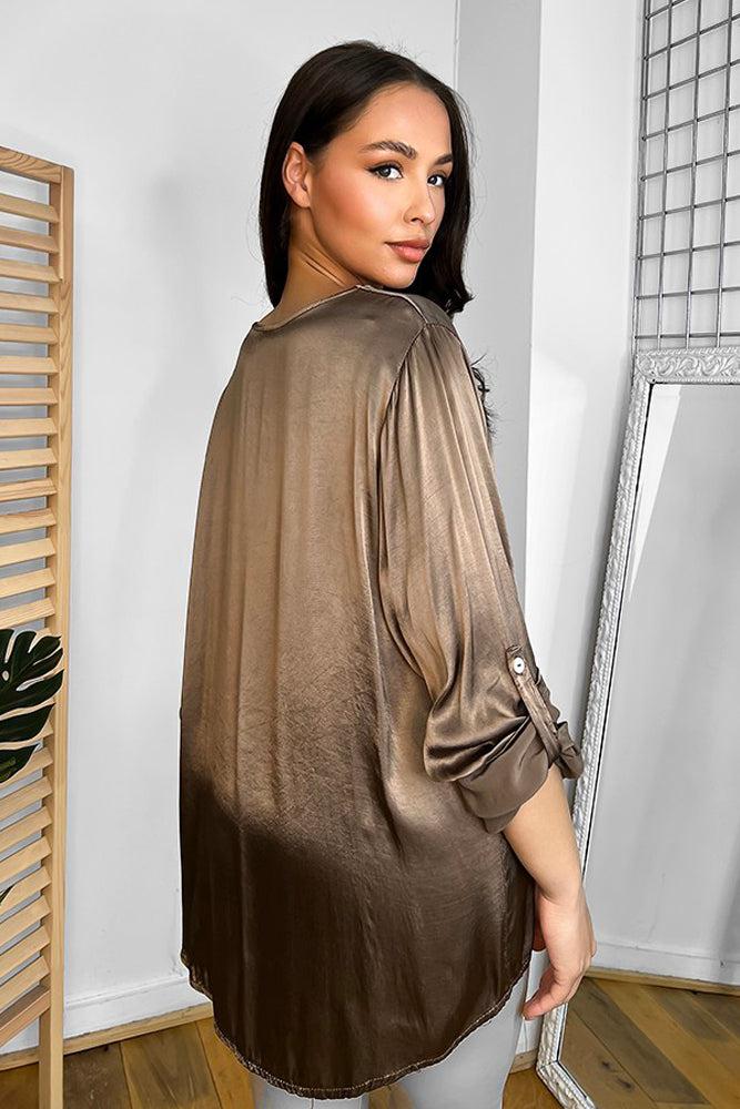 Roll Up Sleeves Button Front Blouse-SinglePrice