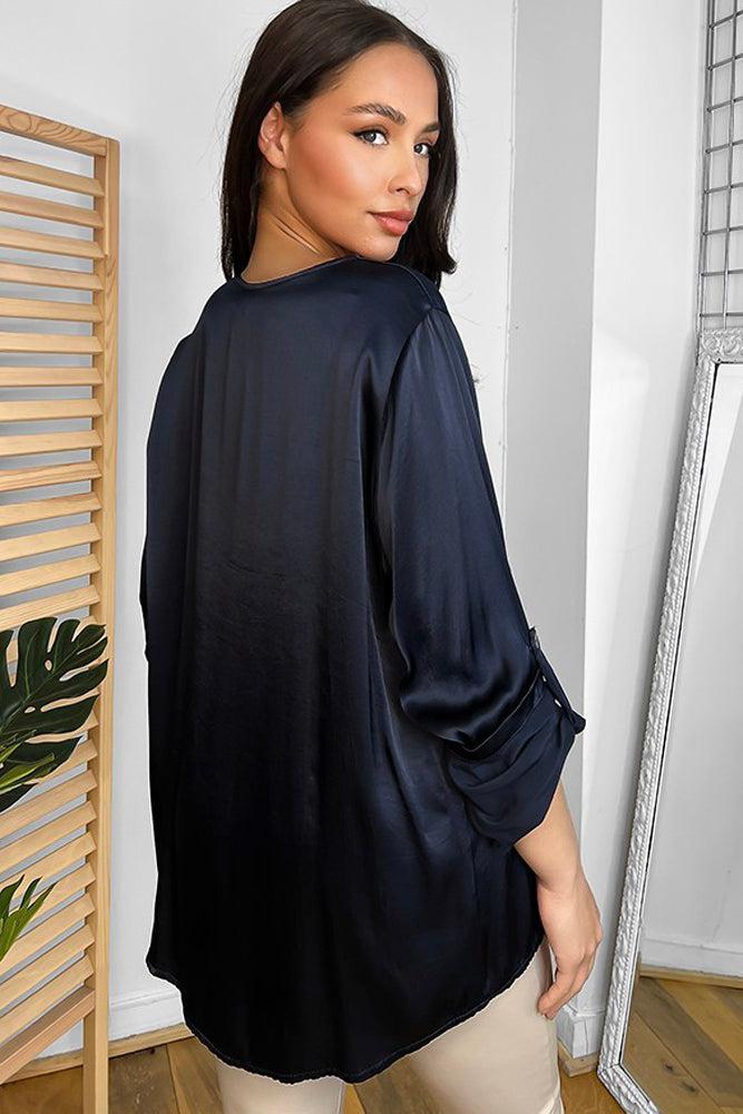 Roll Up Sleeves Button Front Blouse-SinglePrice