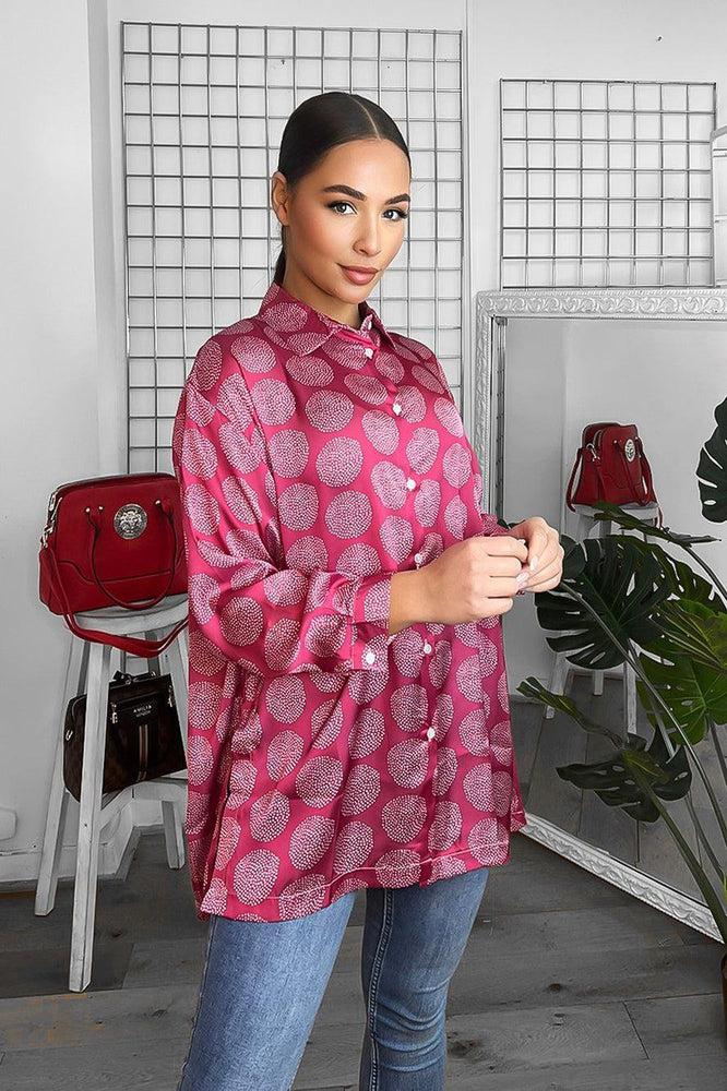 Fuchsia Circle Print Satin Shirt-SinglePrice