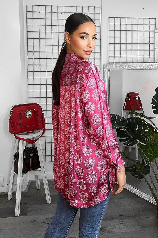 Fuchsia Circle Print Satin Shirt-SinglePrice