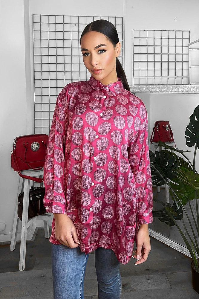 Fuchsia Circle Print Satin Shirt-SinglePrice