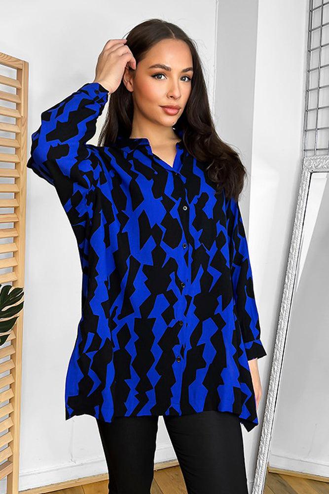 100% Cotton Royal Blue Abstract Pattern Shirt-SinglePrice