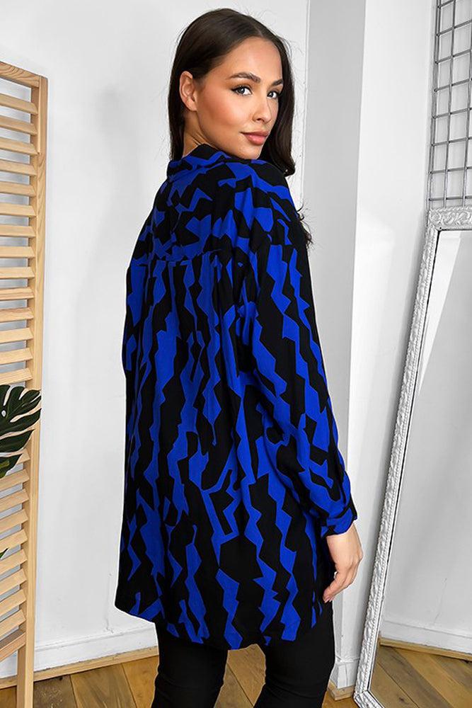 100% Cotton Royal Blue Abstract Pattern Shirt-SinglePrice