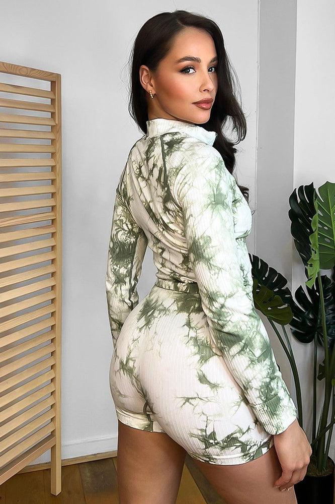 Green Tie Die Effect Ribbed Jersey 3 Piece Set-SinglePrice
