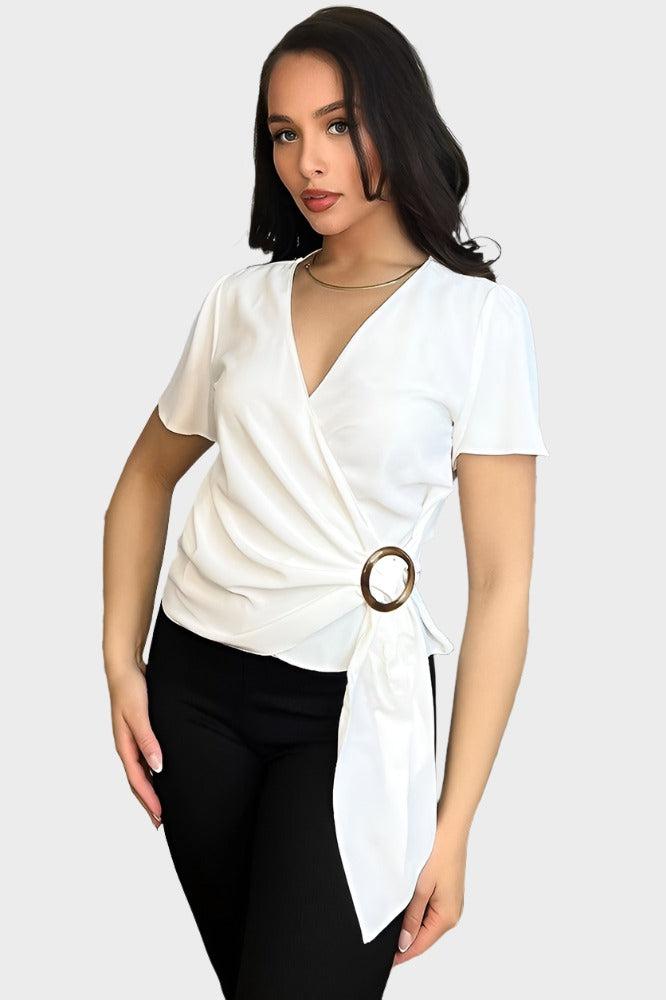 White Wrap Through A Circle Blouse-SinglePrice