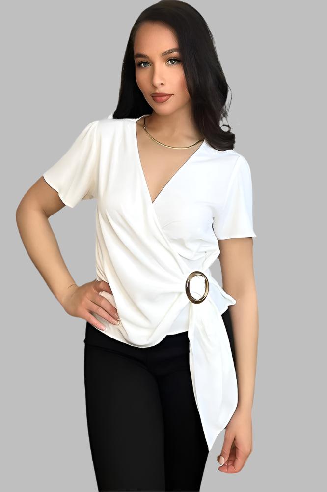 White Wrap Through A Circle Blouse-SinglePrice