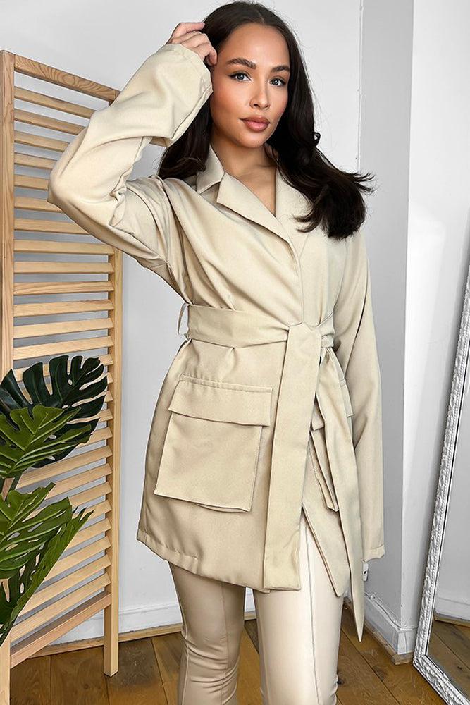 Beige Waist Tie Lightweight Blazer-SinglePrice