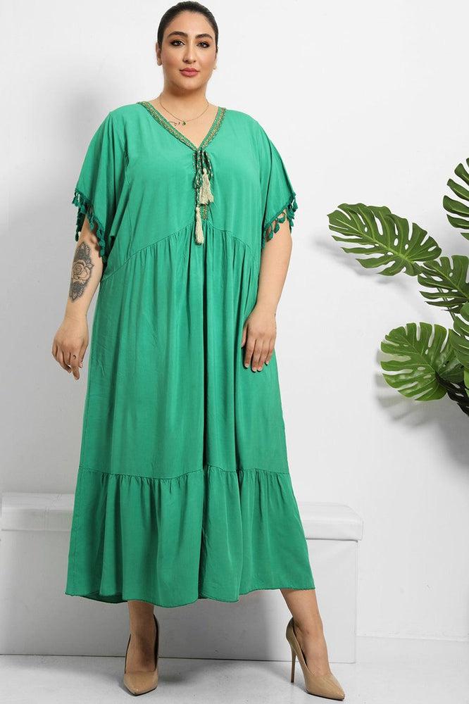 Gold Braid Trim And Tassel Cotton Blend Summer Dress-SinglePrice