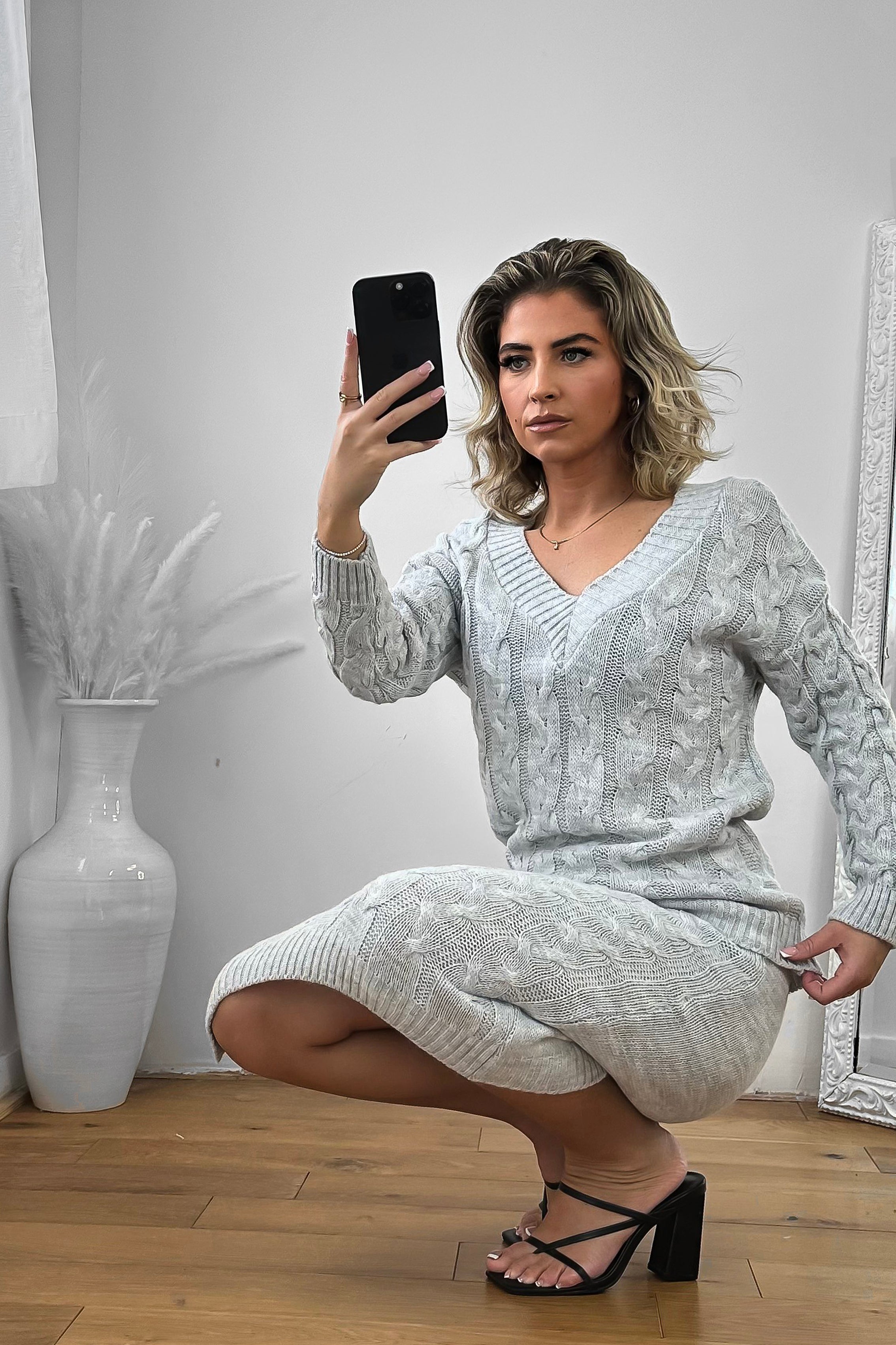 Braided Knit Skirt And Pullover Set-SinglePrice