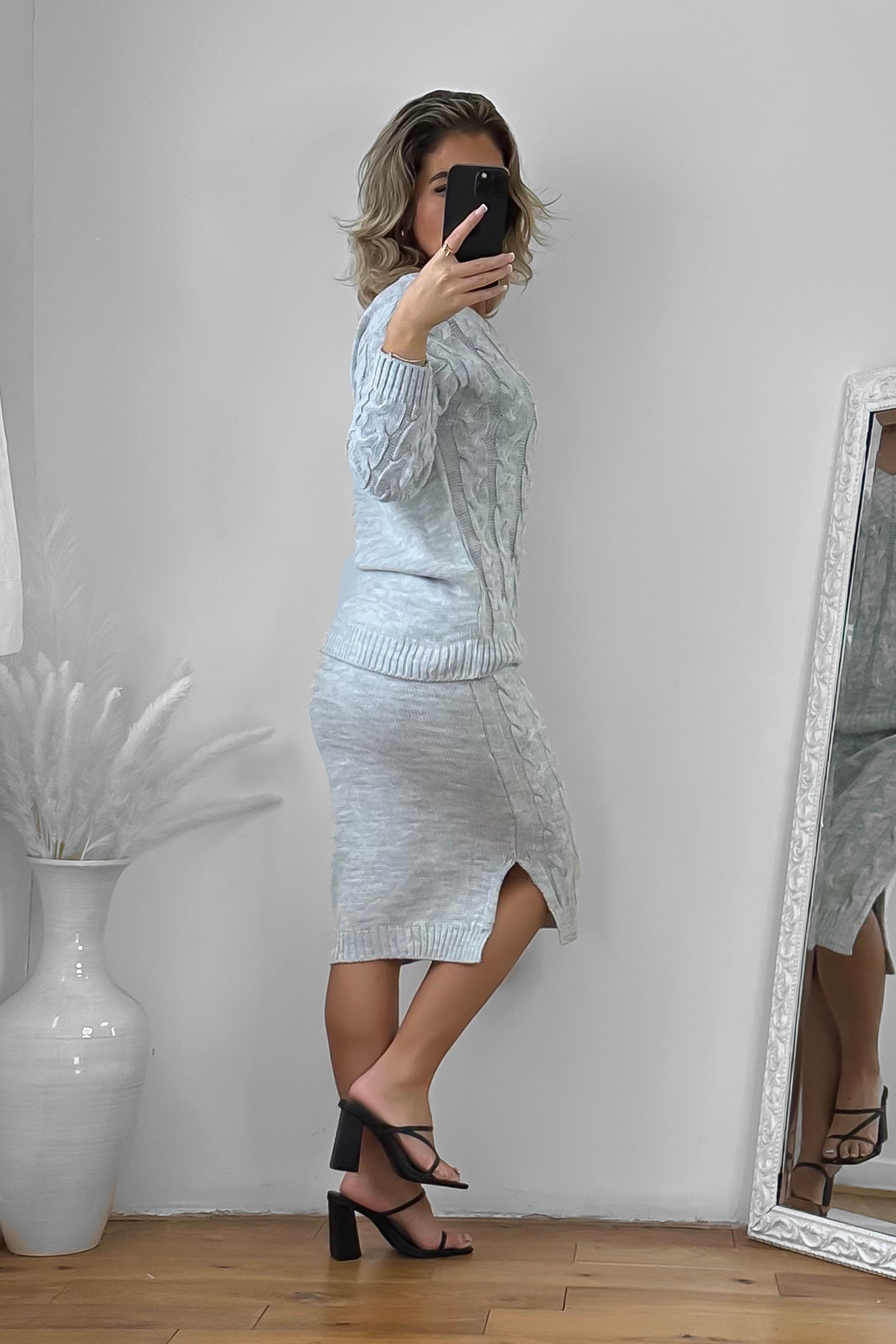 Braided Knit Skirt And Pullover Set-SinglePrice