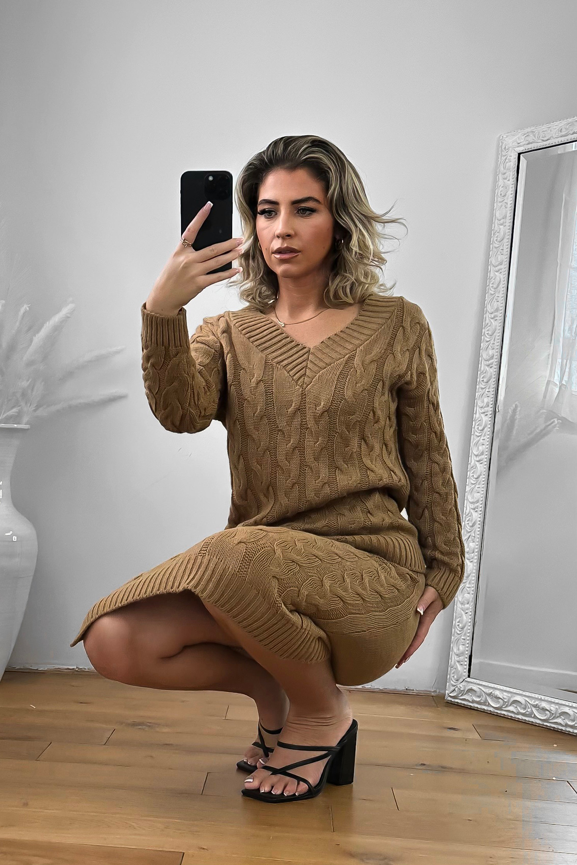 Braided Knit Skirt And Pullover Set-SinglePrice