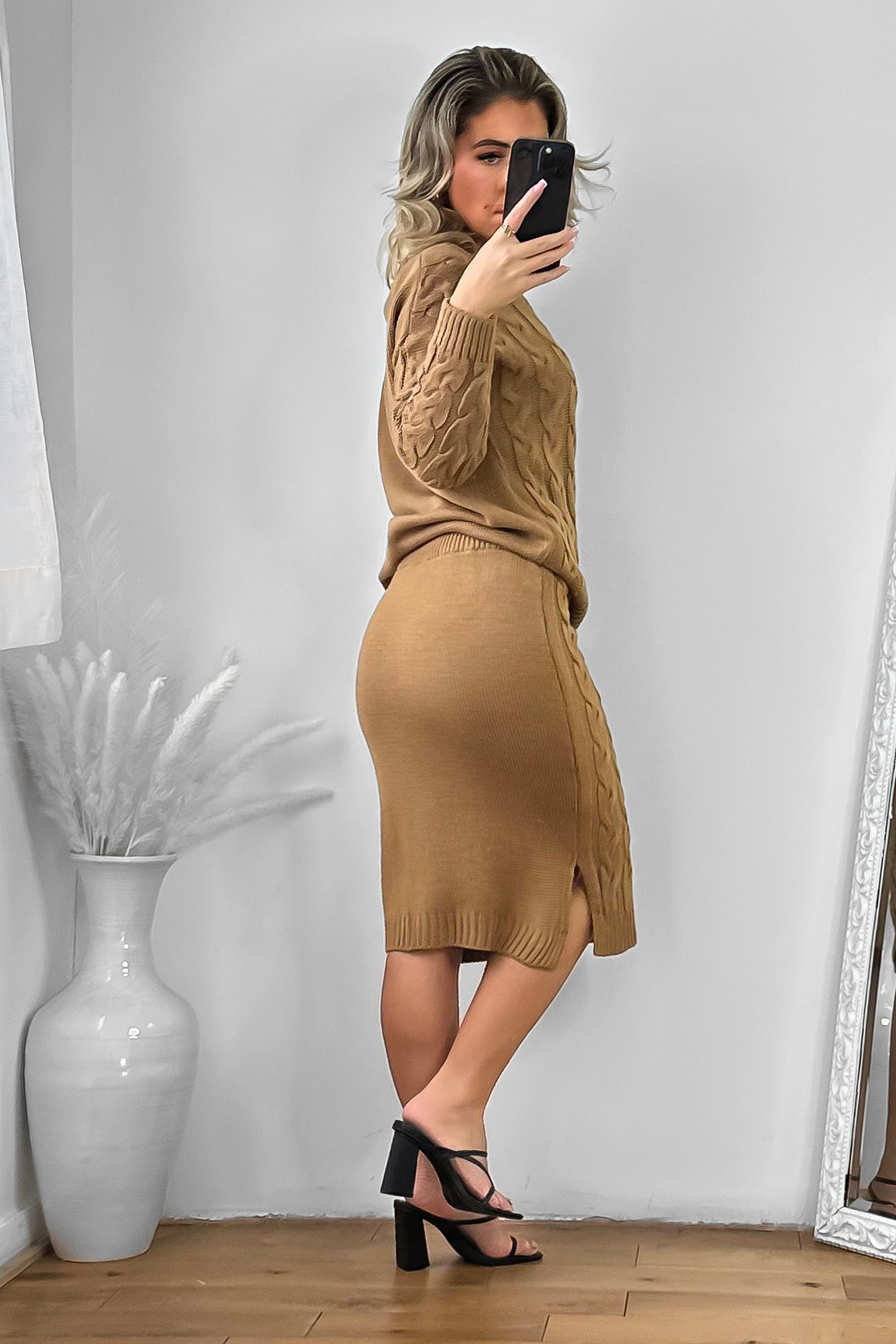 Braided Knit Skirt And Pullover Set-SinglePrice