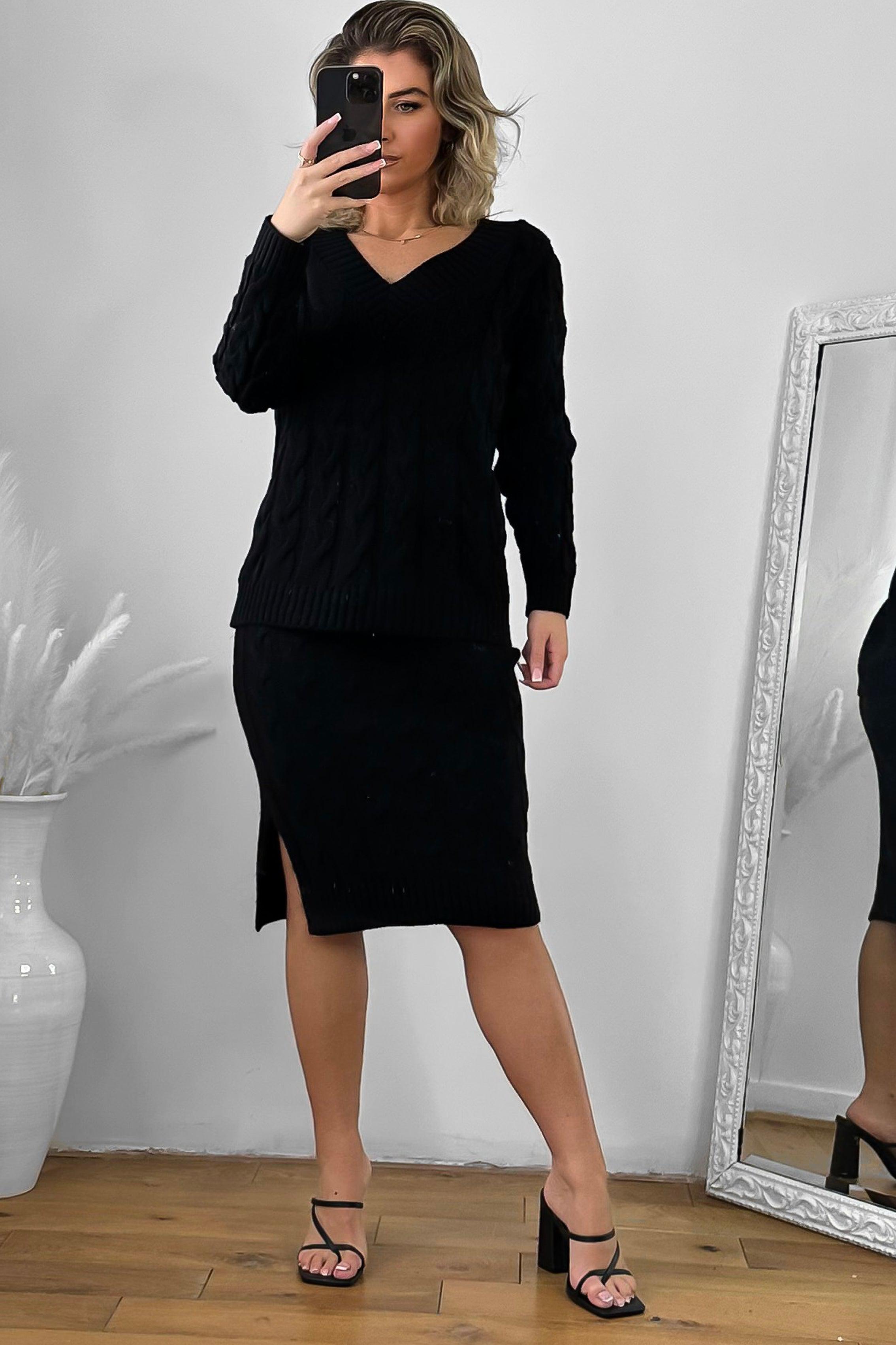 Braided Knit Skirt And Pullover Set-SinglePrice