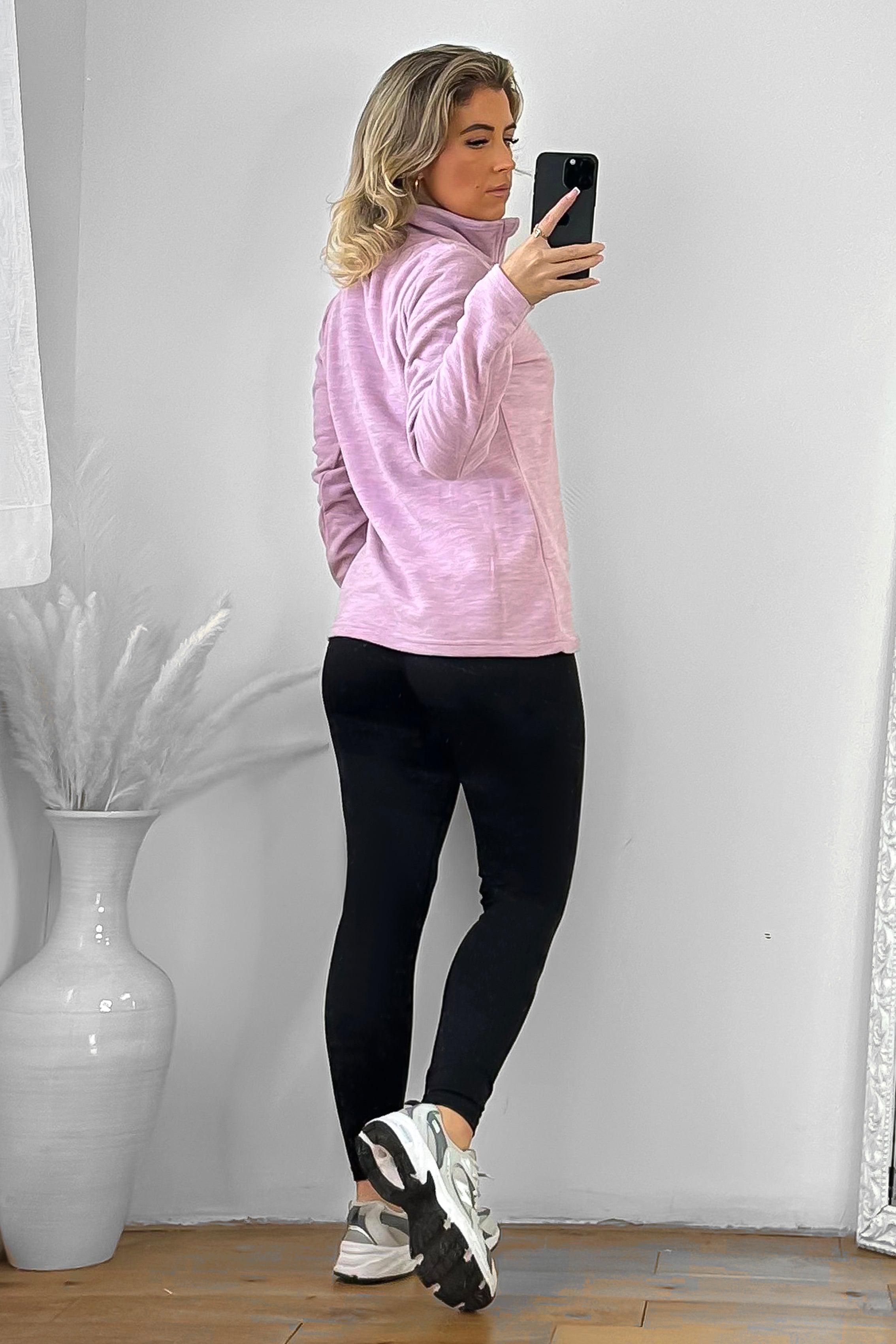 High Zipped Neck Melange Sportswear Top-SinglePrice
