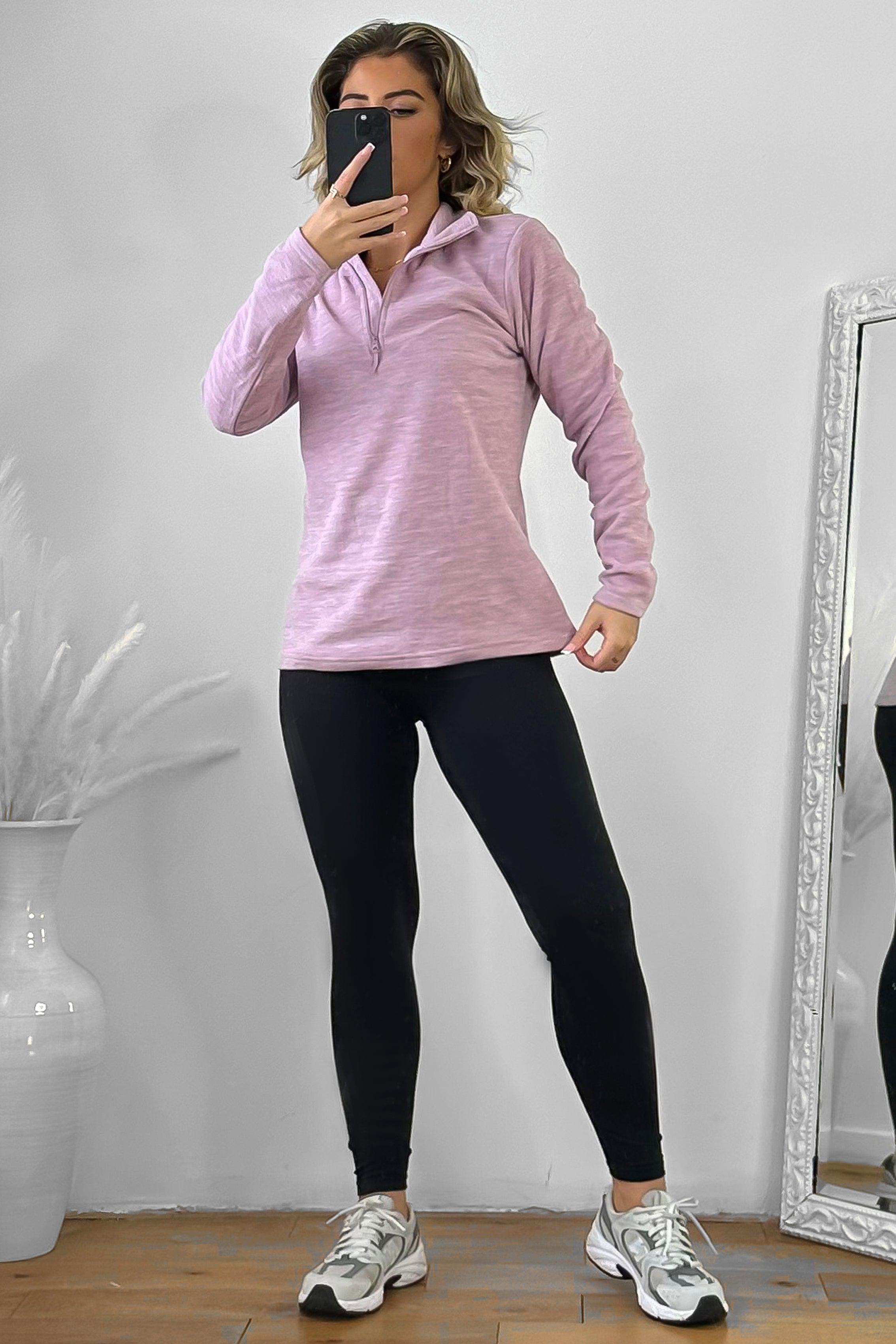 High Zipped Neck Melange Sportswear Top-SinglePrice