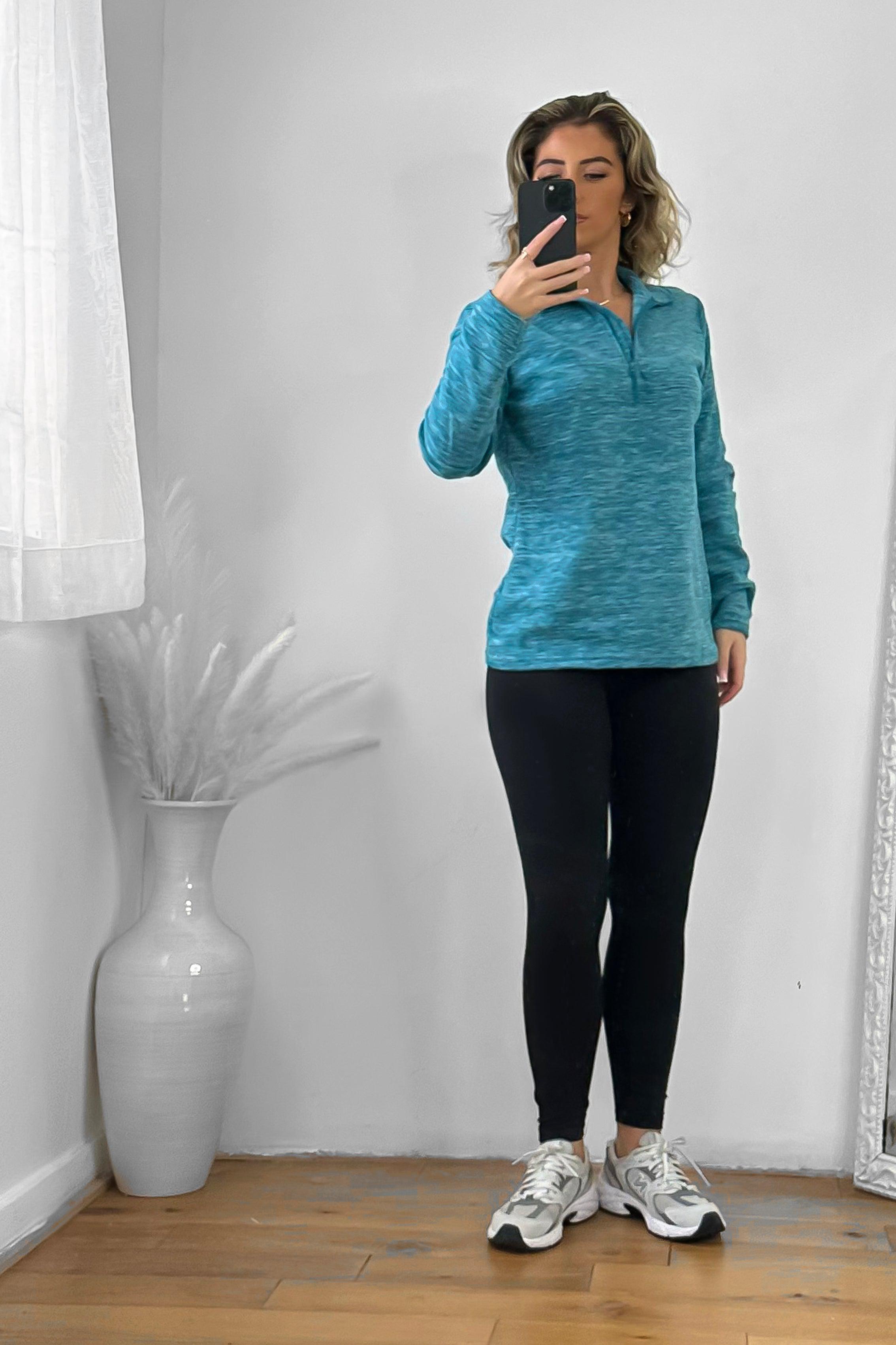 High Zipped Neck Melange Sportswear Top-SinglePrice