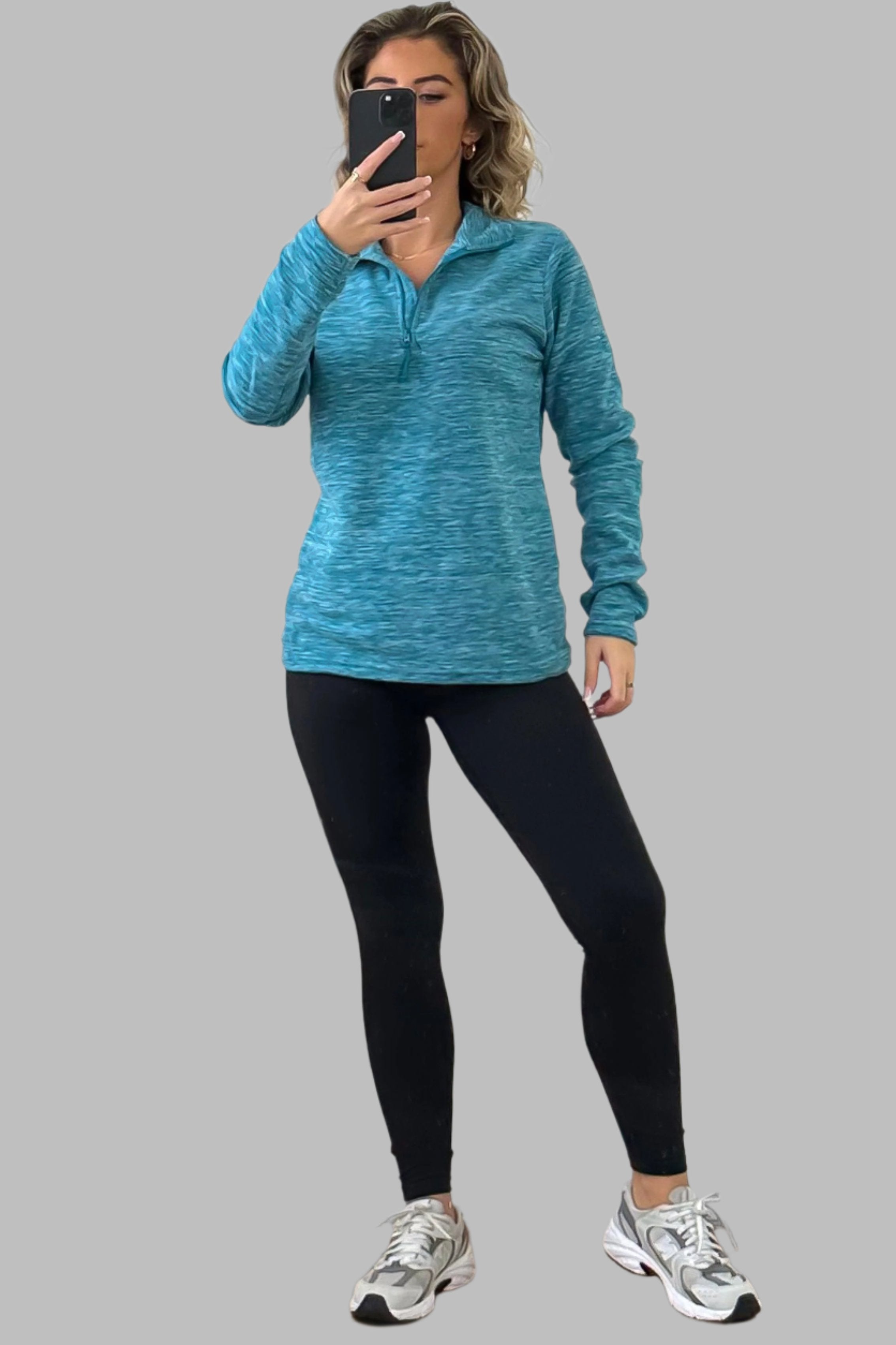 High Zipped Neck Melange Sportswear Top-SinglePrice