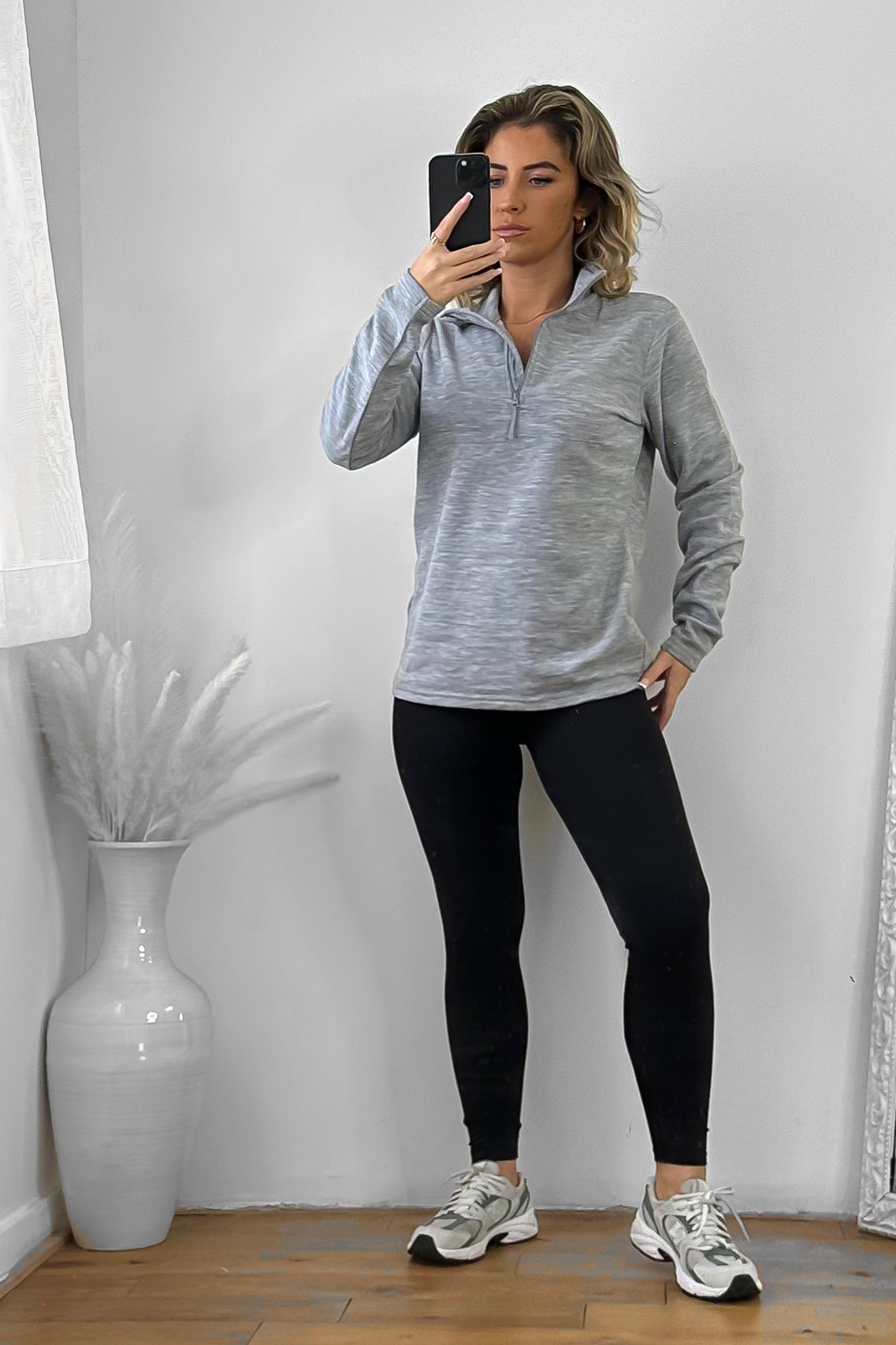 High Zipped Neck Melange Sportswear Top-SinglePrice