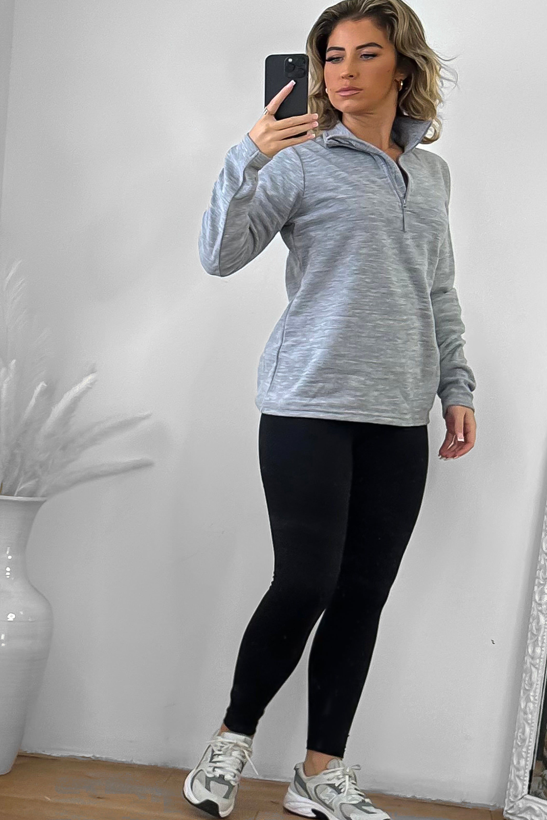 High Zipped Neck Melange Sportswear Top-SinglePrice