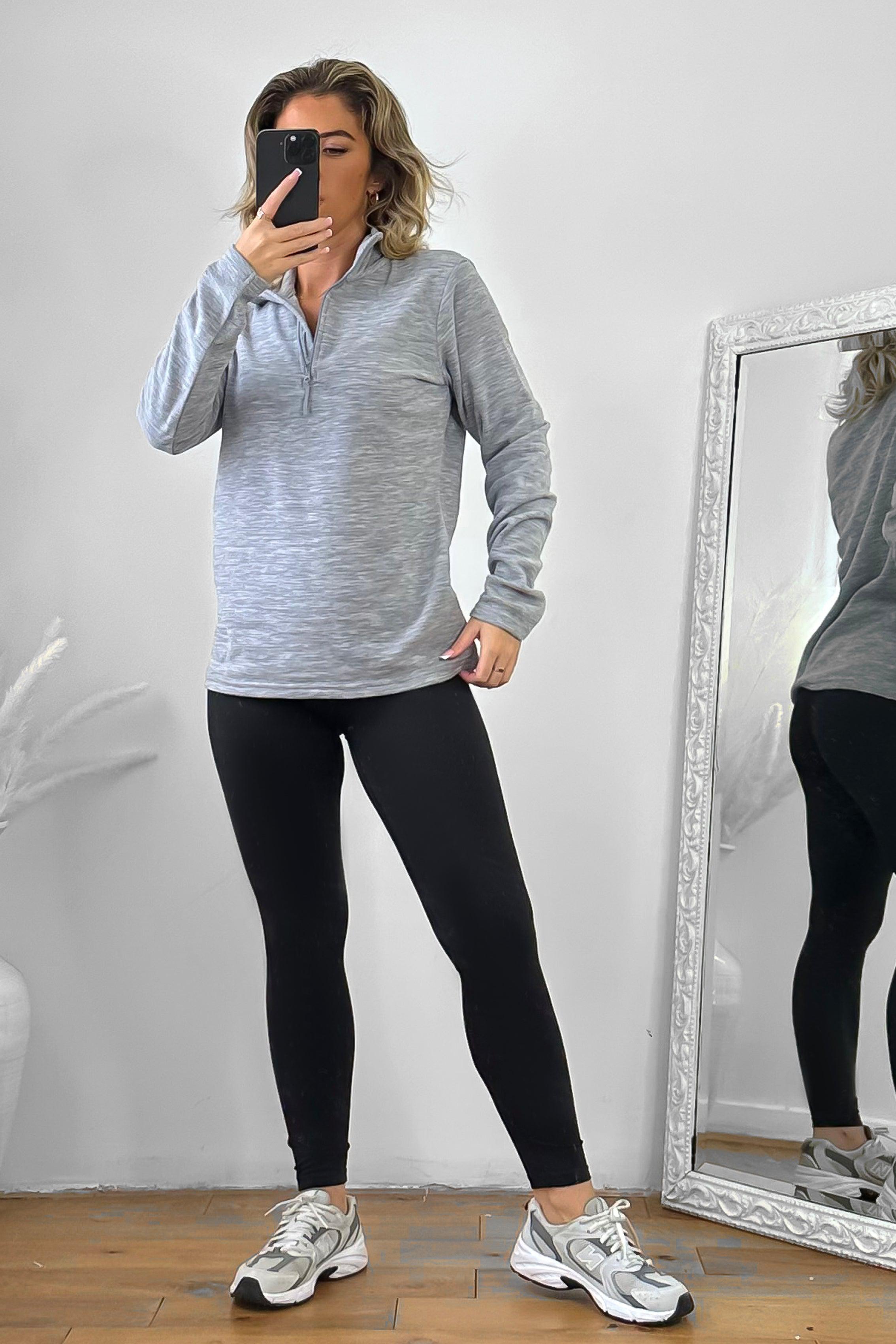 High Zipped Neck Melange Sportswear Top-SinglePrice