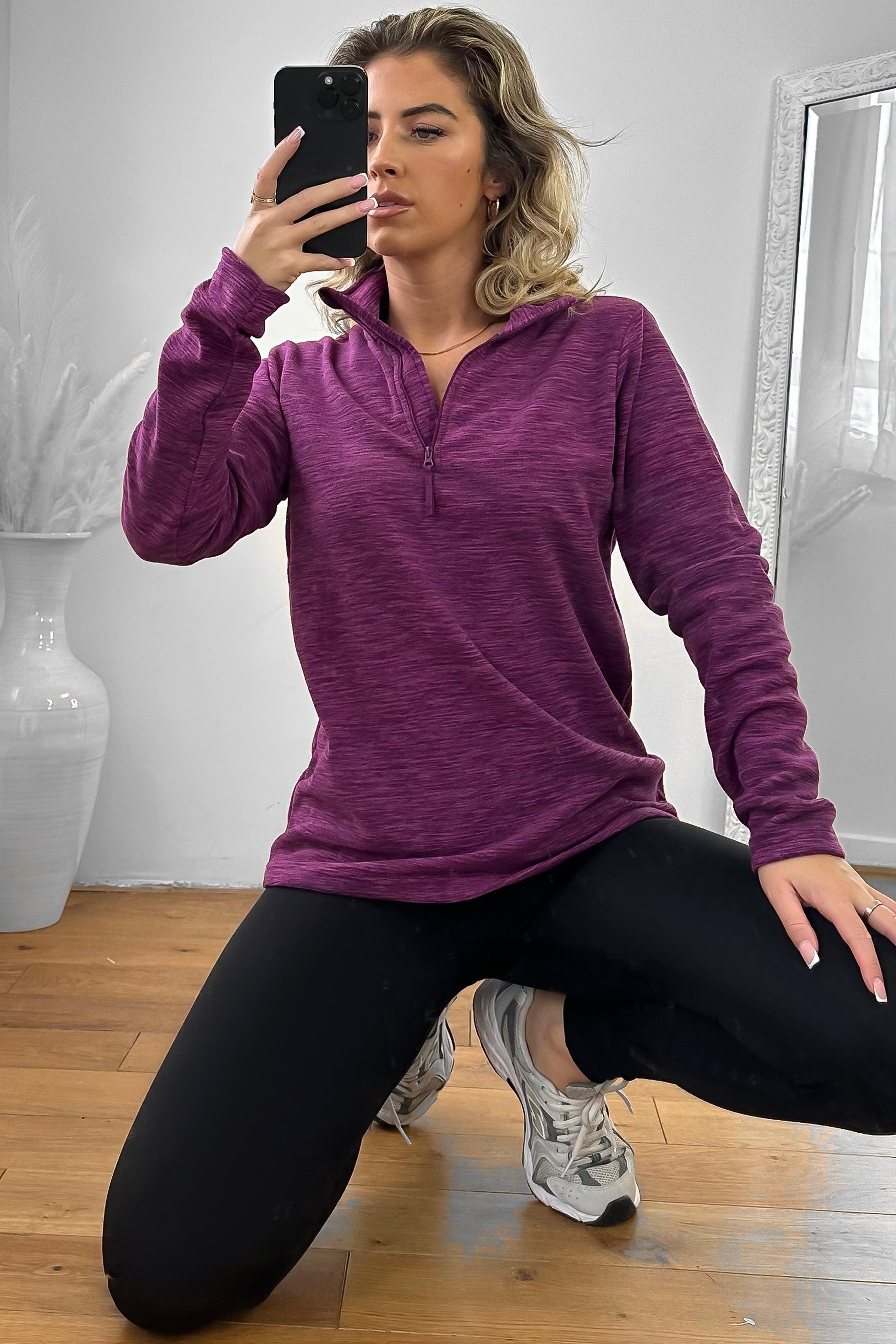 High Zipped Neck Melange Sportswear Top-SinglePrice