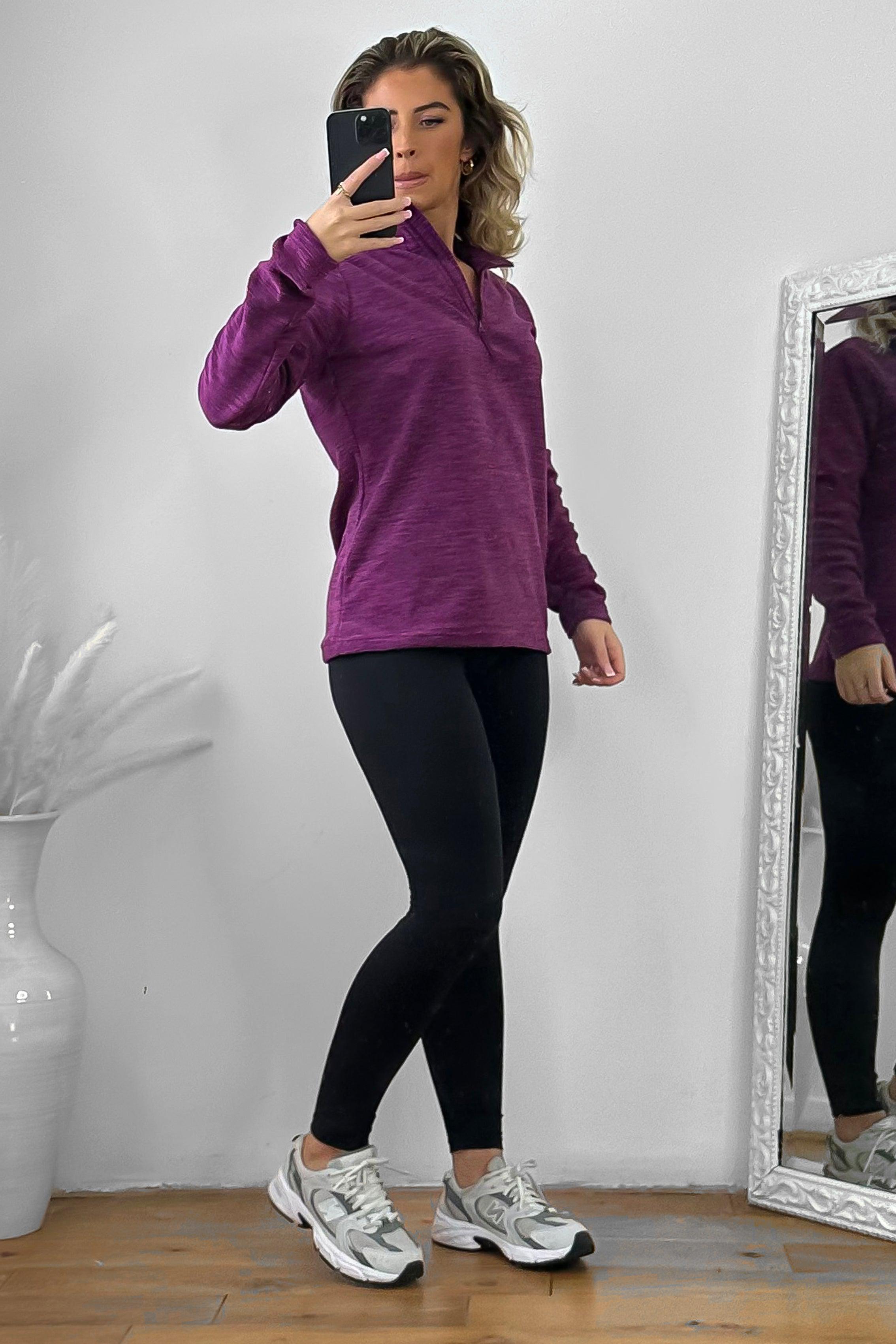 High Zipped Neck Melange Sportswear Top-SinglePrice