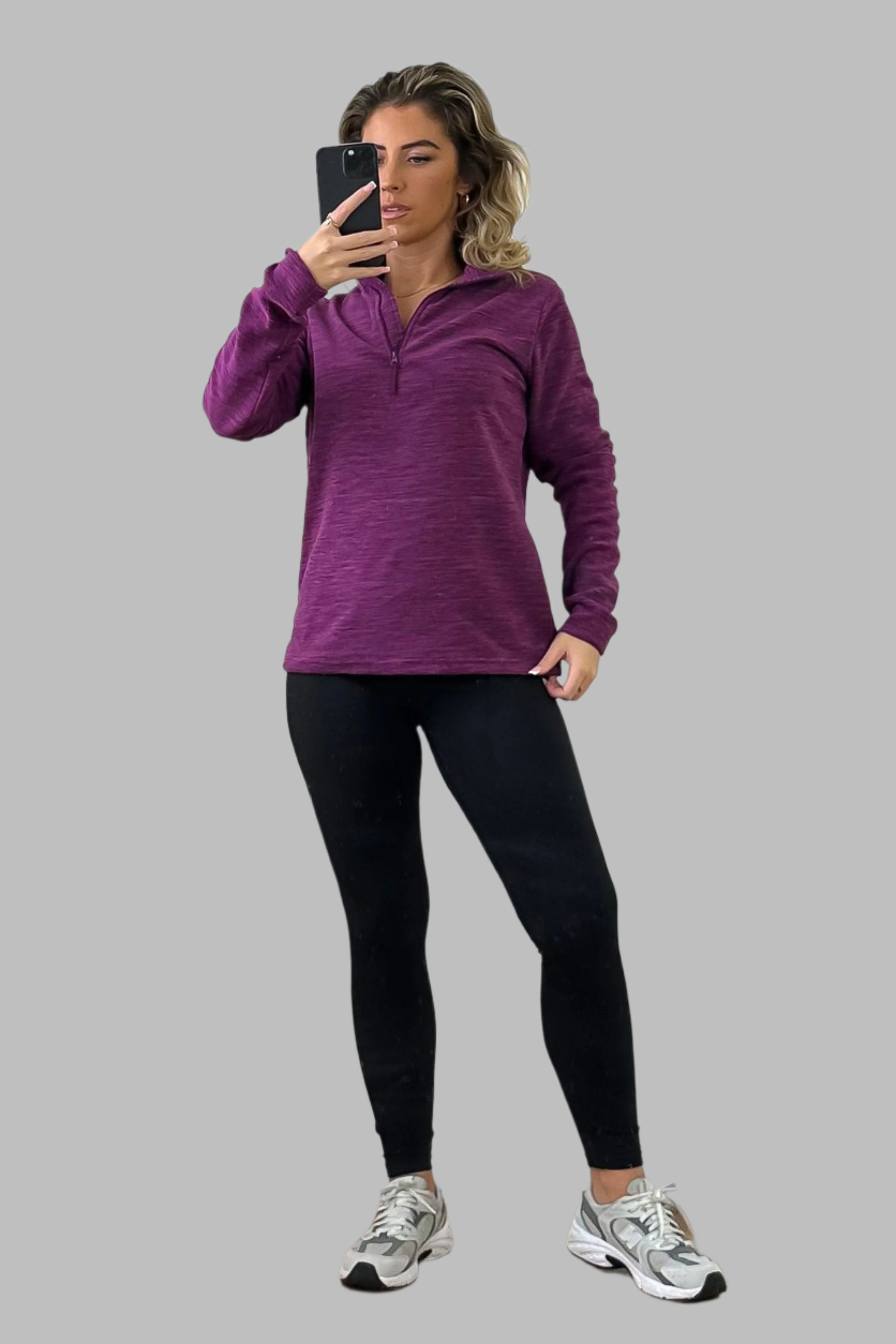 High Zipped Neck Melange Sportswear Top-SinglePrice