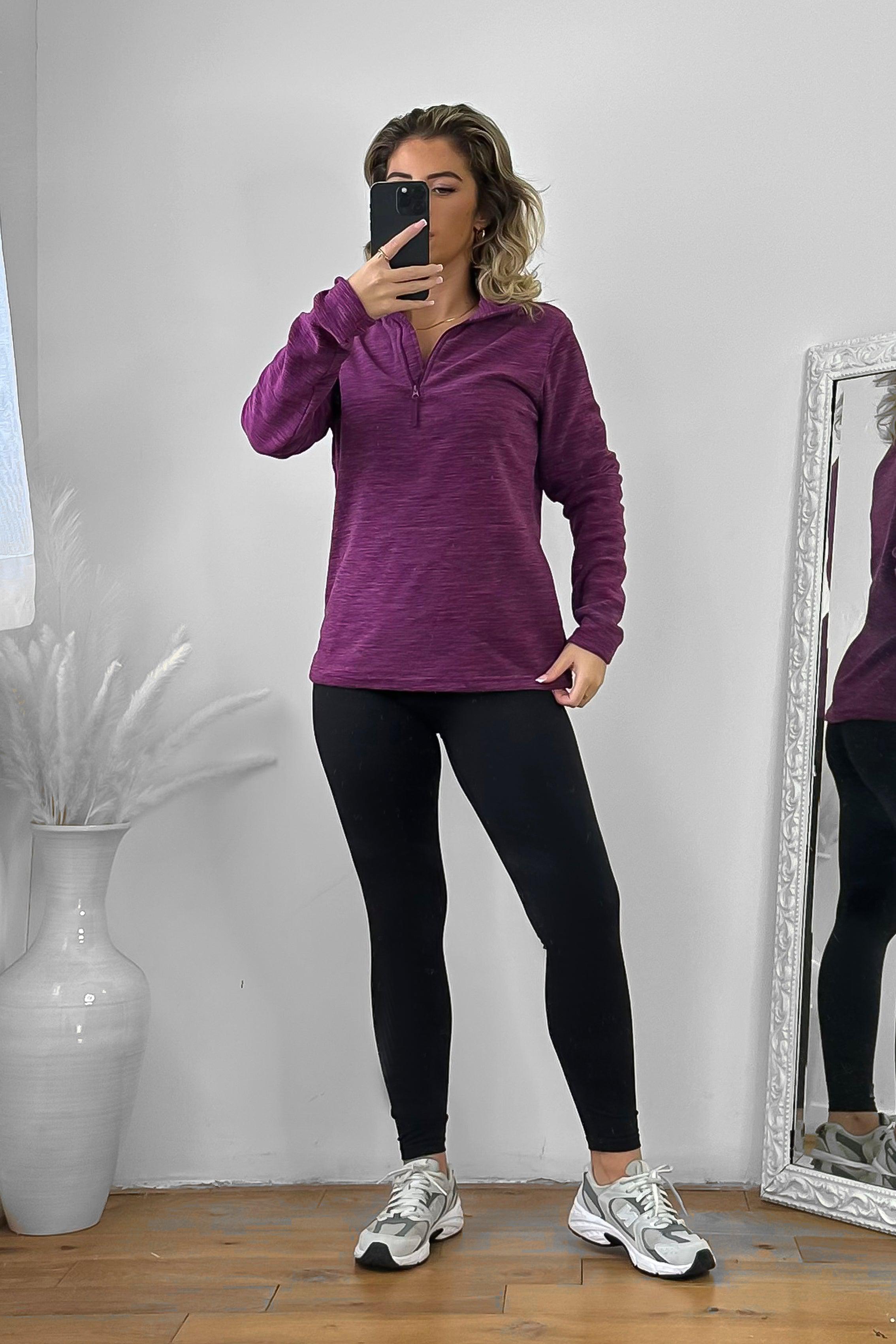 High Zipped Neck Melange Sportswear Top-SinglePrice