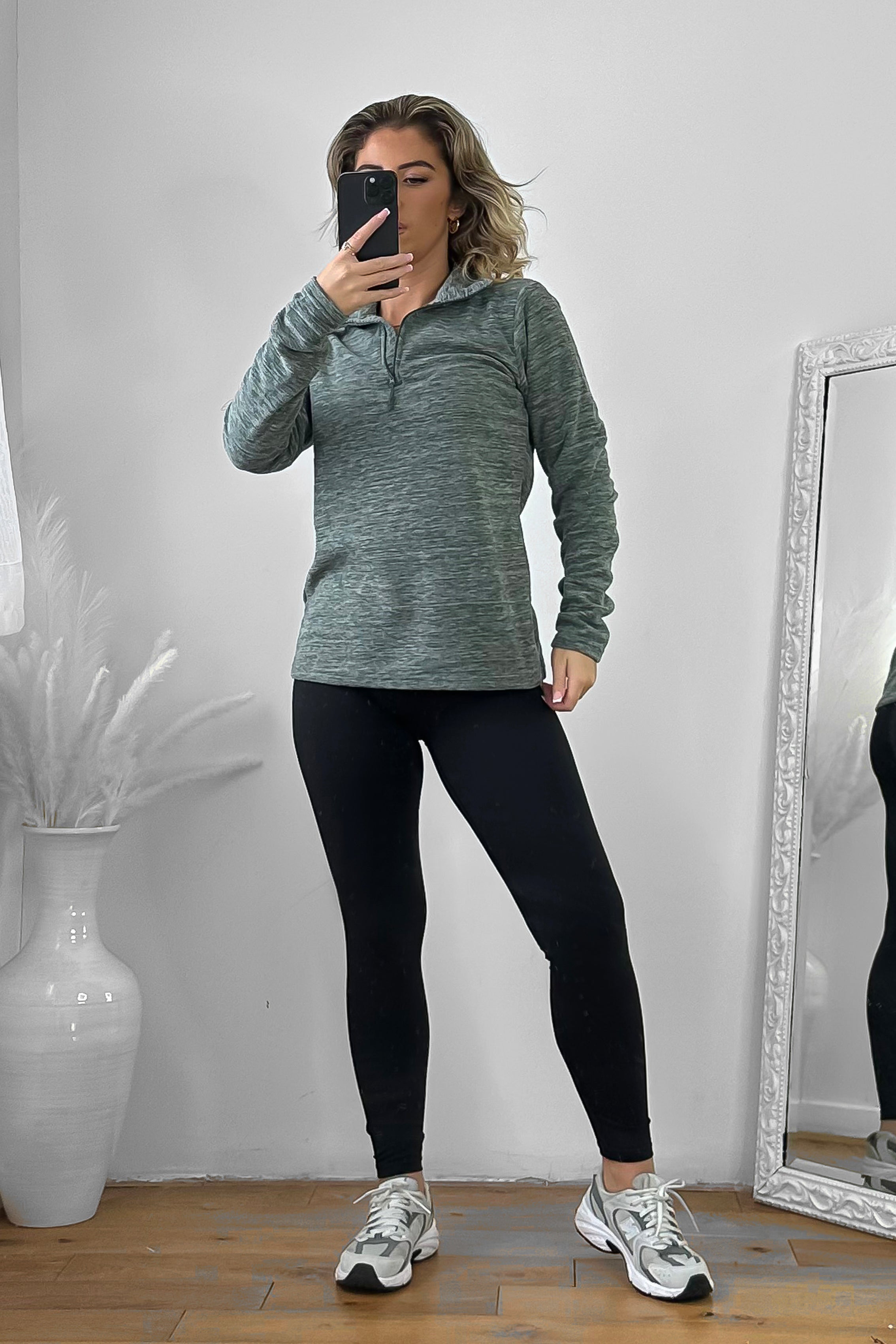 High Zipped Neck Melange Sportswear Top-SinglePrice