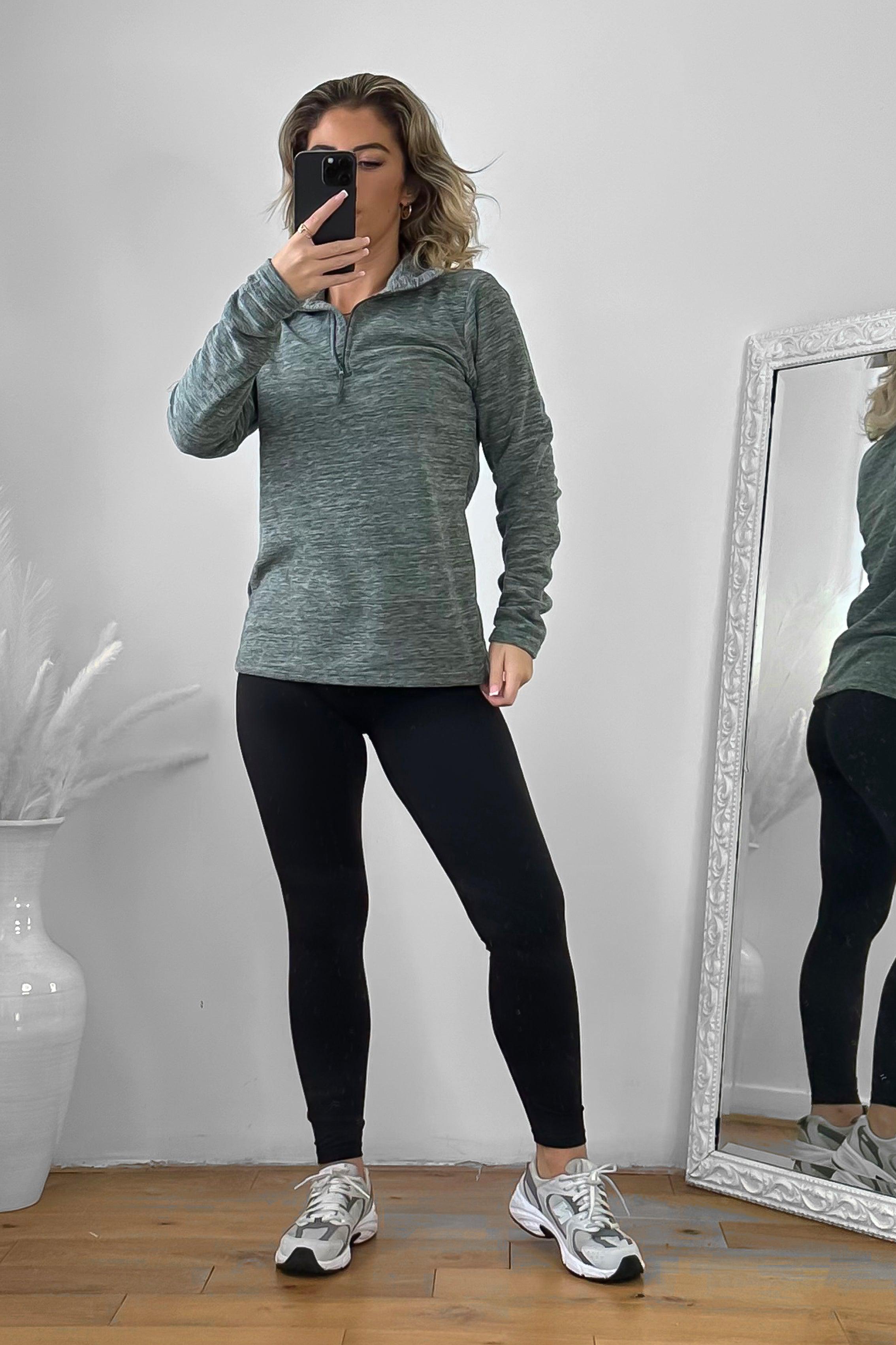 High Zipped Neck Melange Sportswear Top-SinglePrice