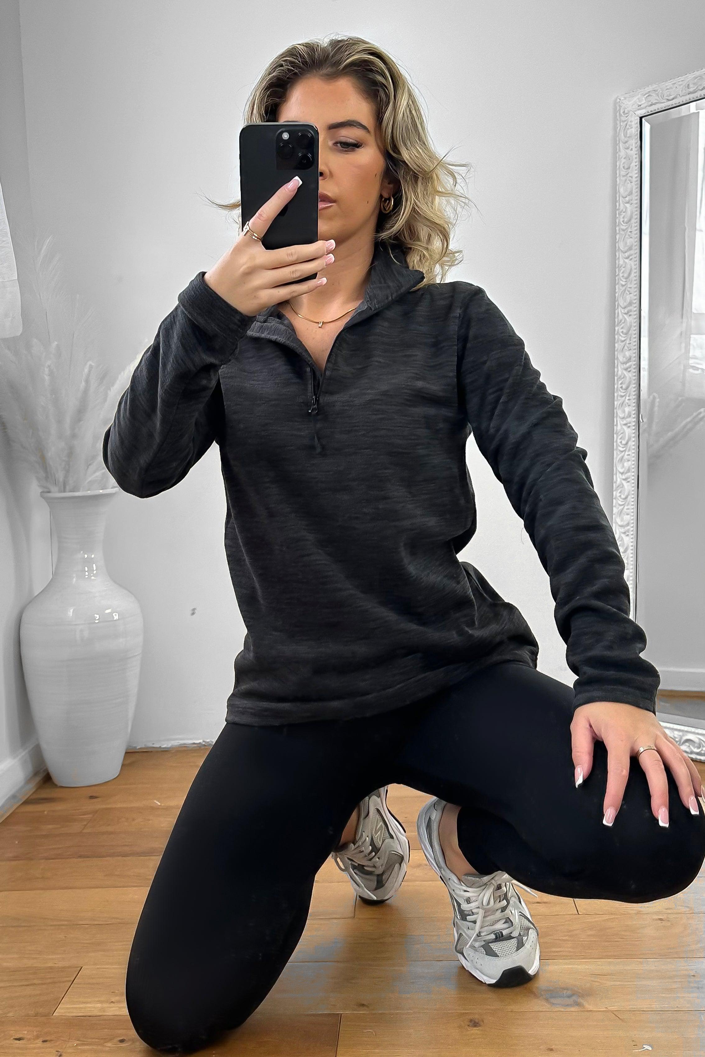 High Zipped Neck Melange Sportswear Top-SinglePrice