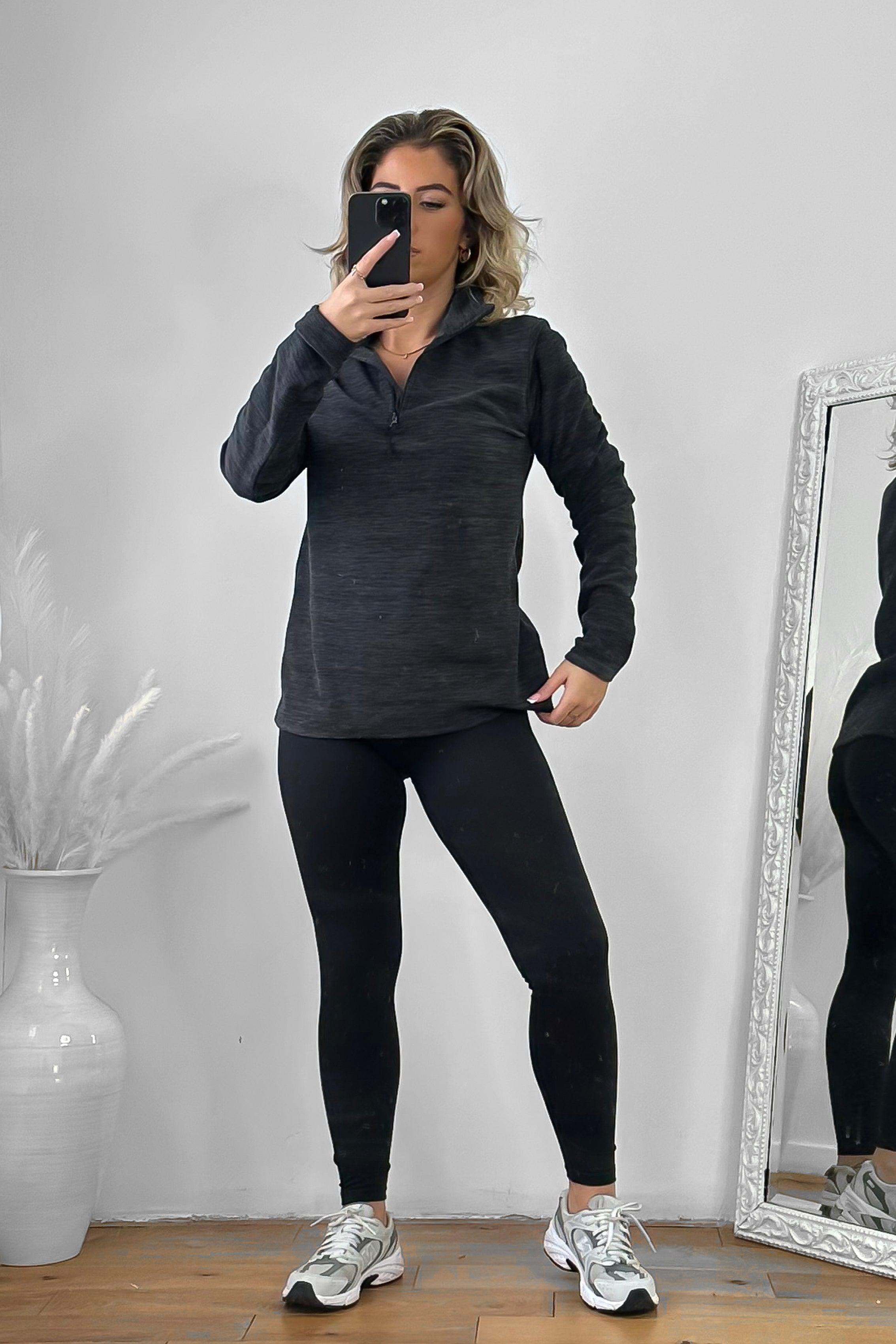 High Zipped Neck Melange Sportswear Top-SinglePrice